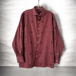 Cremieux Plaid Men's L Long Sleeve Button-Up Cotton Shirt Red/White/Blue